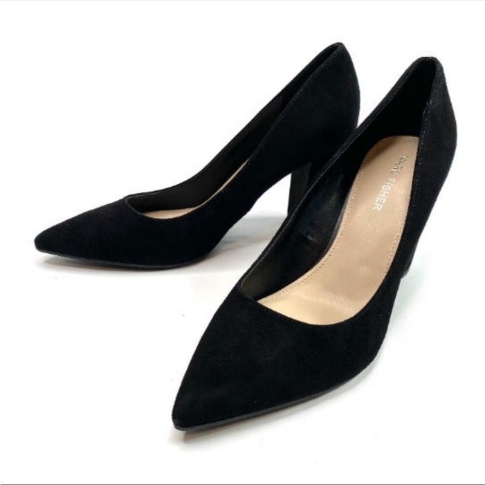 MARC FISHER Suede Block Heel Pumps Black